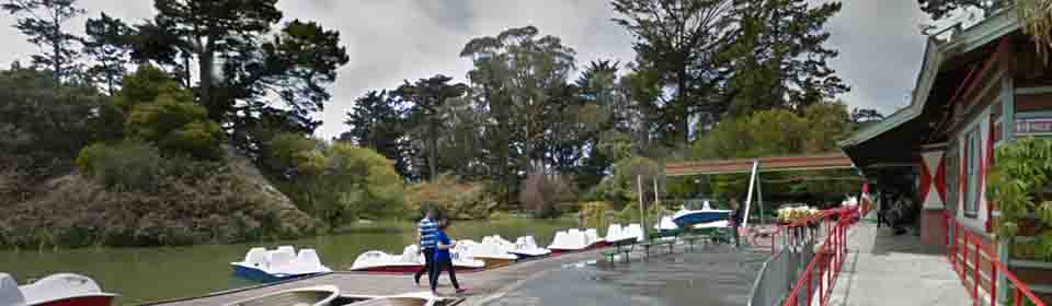 Blue Heron Boathouse at Blue Heron Lake in Golden Gate Park, San Francisco, CA